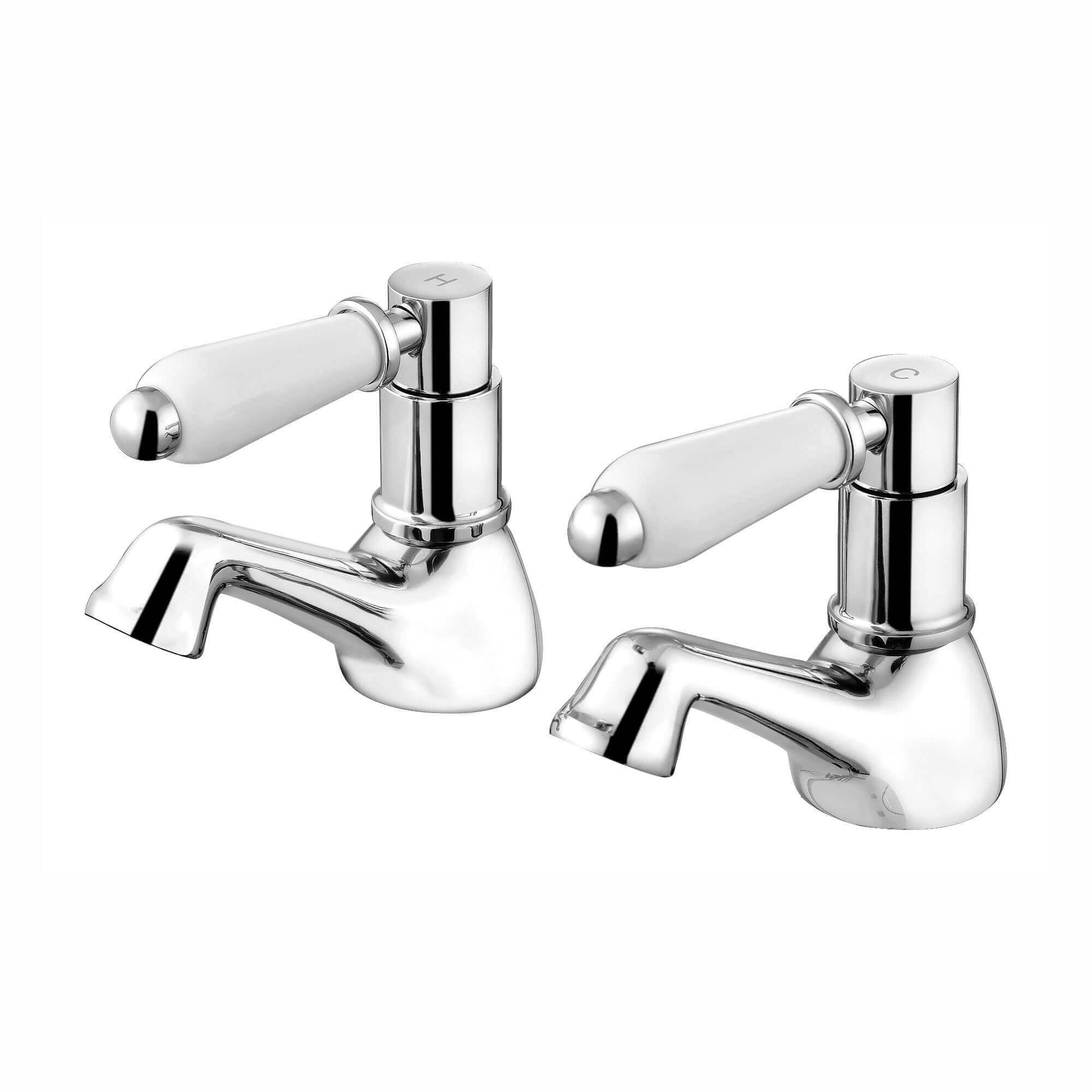 Buy Downton hot and cold basin taps with white ceramic levers - chrome Online UK | HOUSE OF ENKI